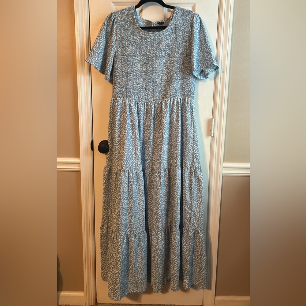 Blue cheetah print spring/summer smocked top dress